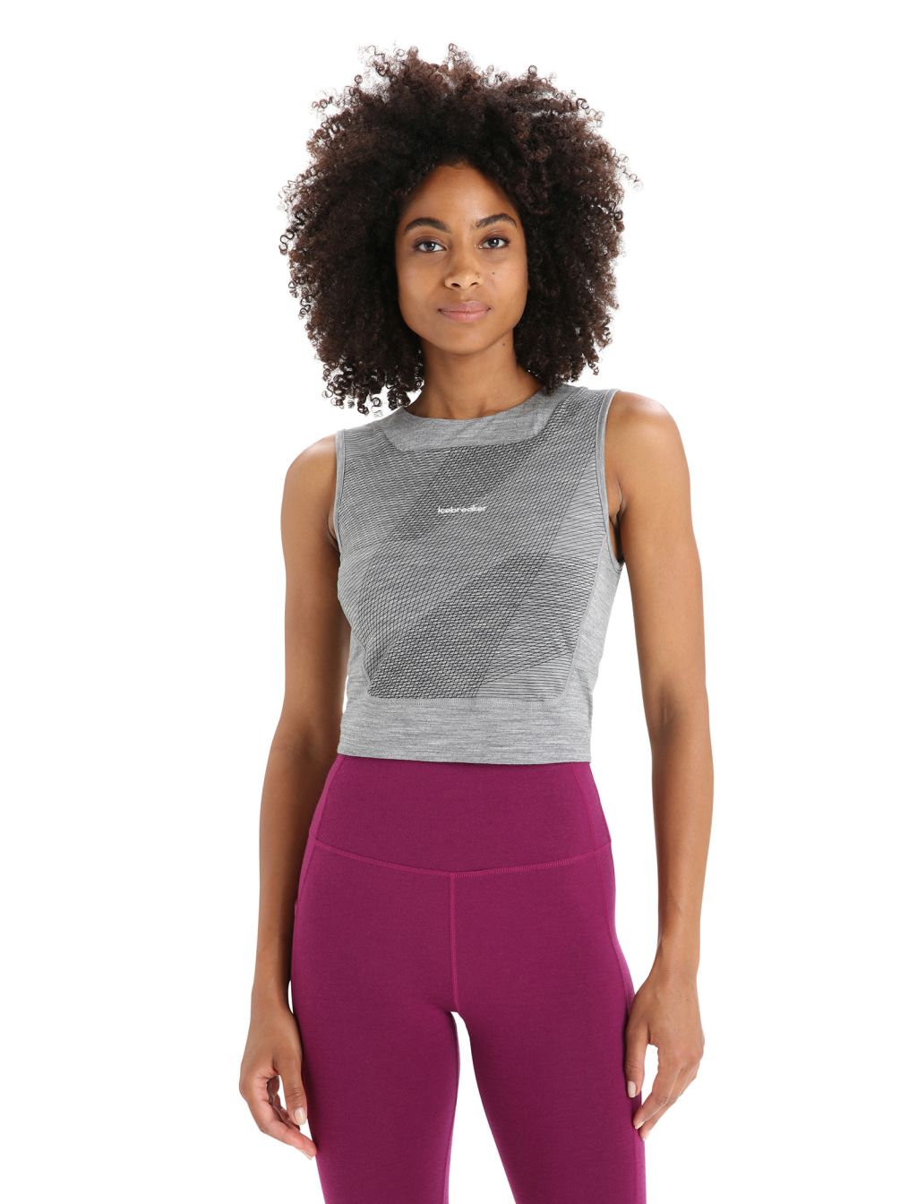 ICEBREAKER Wmns ZoneKnit™ Cropped Bra-Tank GEODETIC, Metro Heather/Black/Aop velikost: L