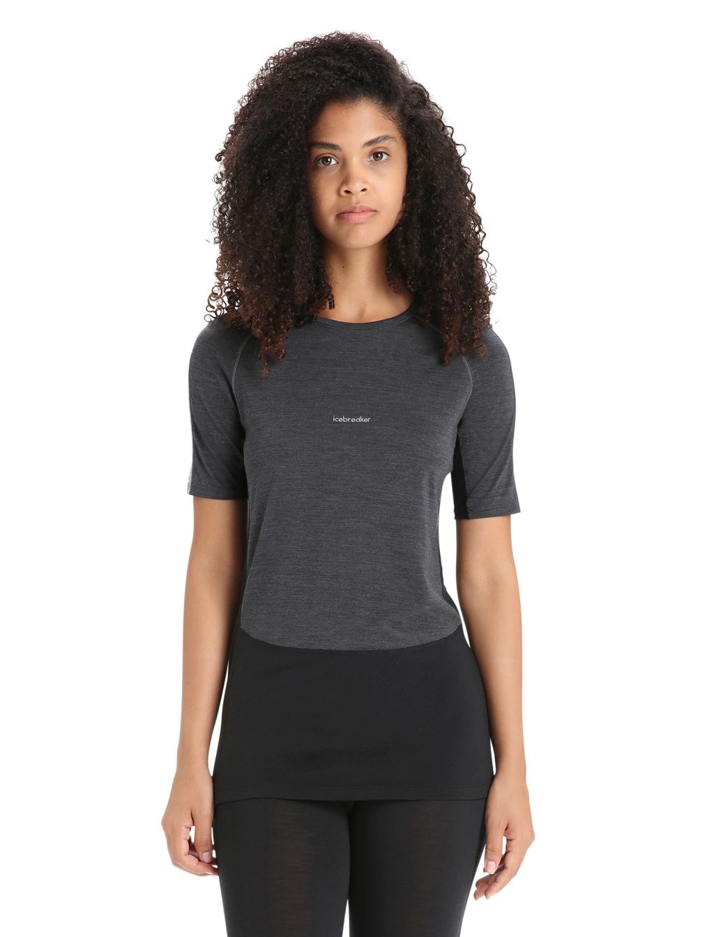 Dámské merino triko krátký rukáv ICEBREAKER Wmns 125 ZoneKnit SS Crewe, Jet Heather/Black/Metro Heather velikost: M