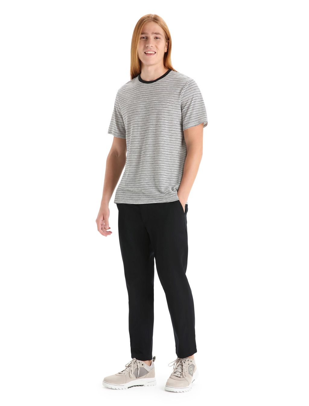 ICEBREAKER Mens Merino Linen SS Tee Stripe, Snow/Black velikost: XXL