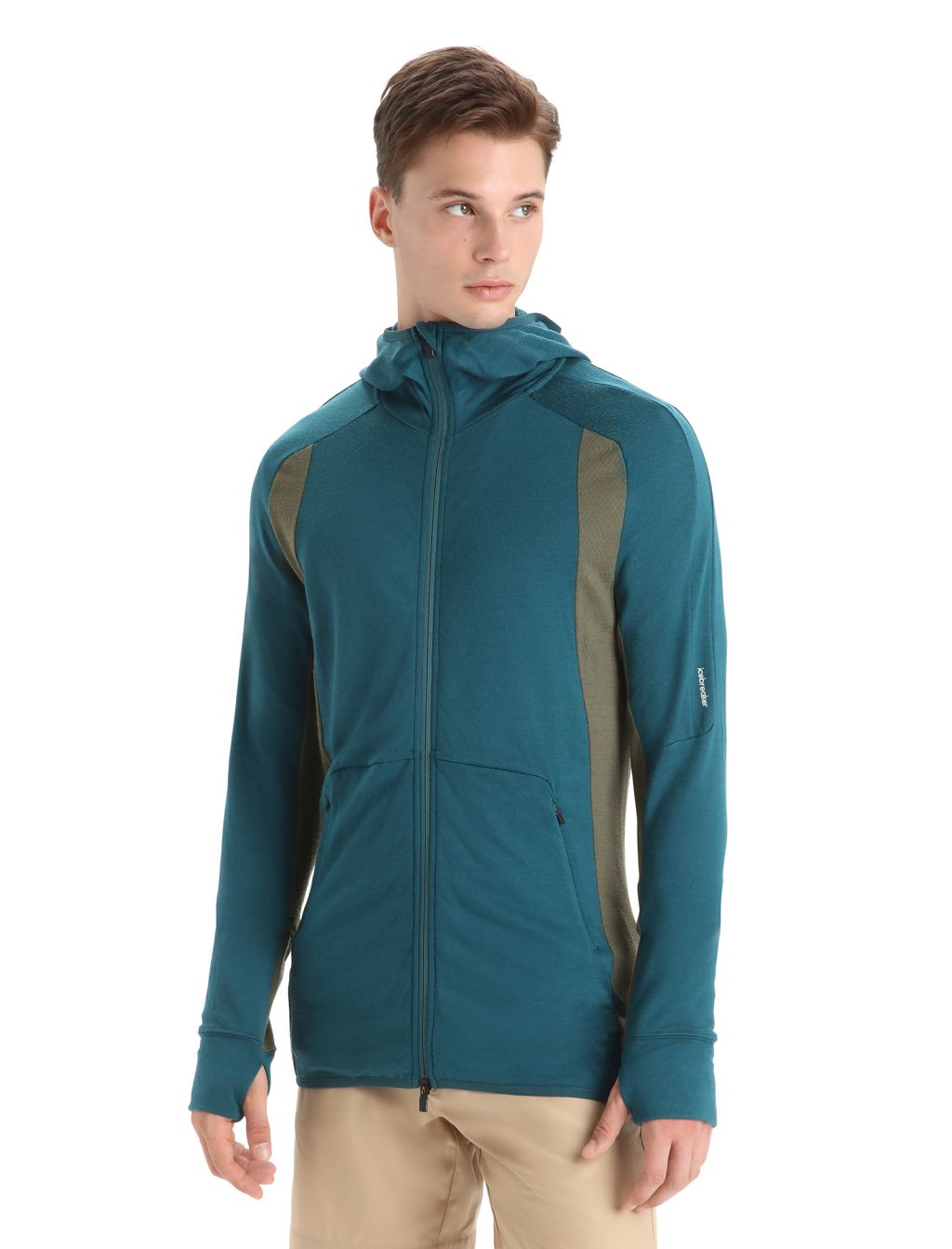 ICEBREAKER Mens Merino Quantum ZoneKnit™ LS Zip Hoodie, Green Glory/Loden velikost: S