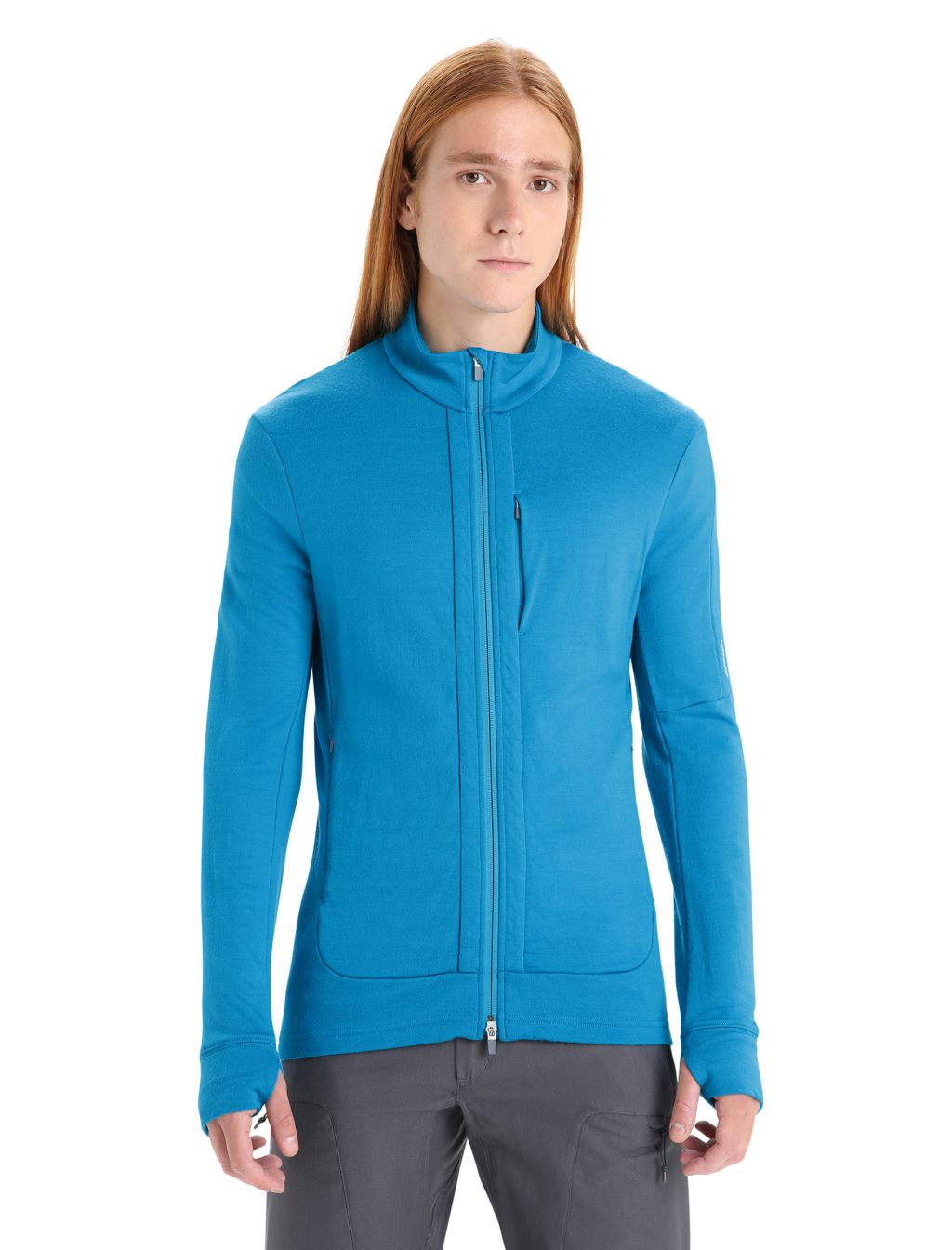 ICEBREAKER Mens Quantum III LS Zip, Geo Blue velikost: L