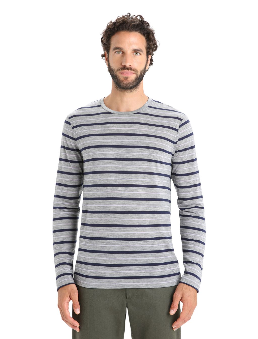 ICEBREAKER Mens Wave LS Tee Stripe, Metro Heather/Midnight Navy velikost: S