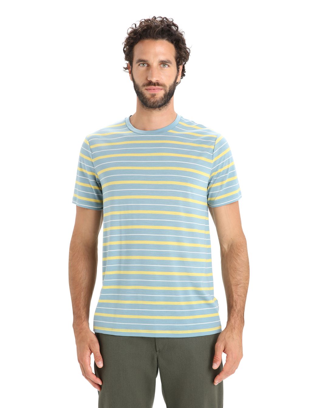 ICEBREAKER Mens Wave SS Tee Stripe, Astral Blue/Summer velikost: S