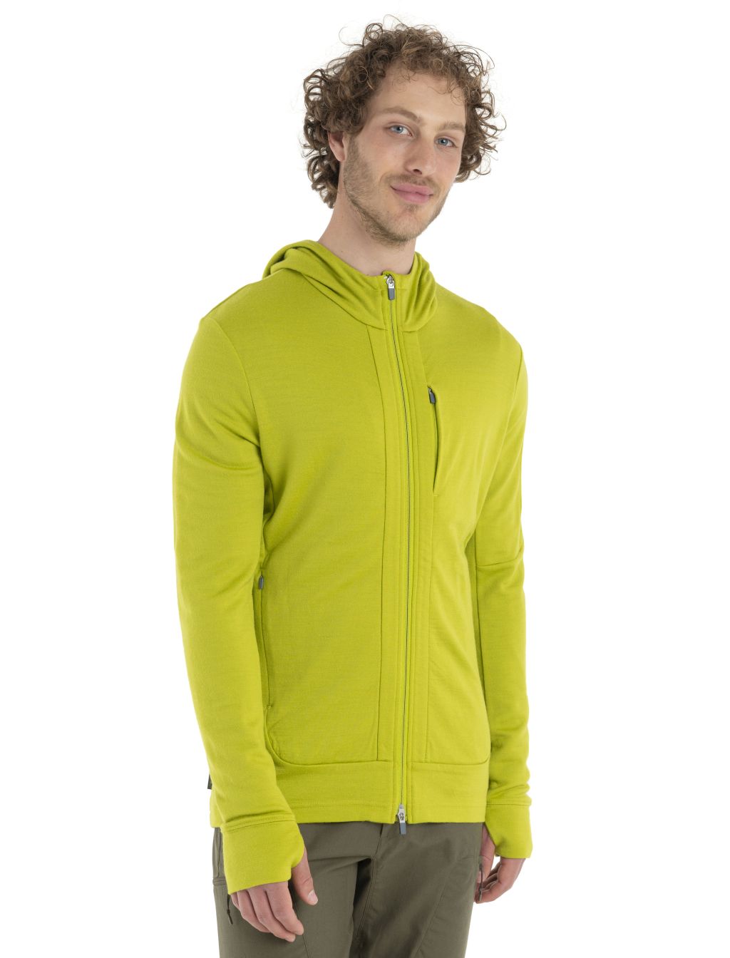 ICEBREAKER Mens Quantum III LS Zip Hood, Bio Lime/Loden velikost: L