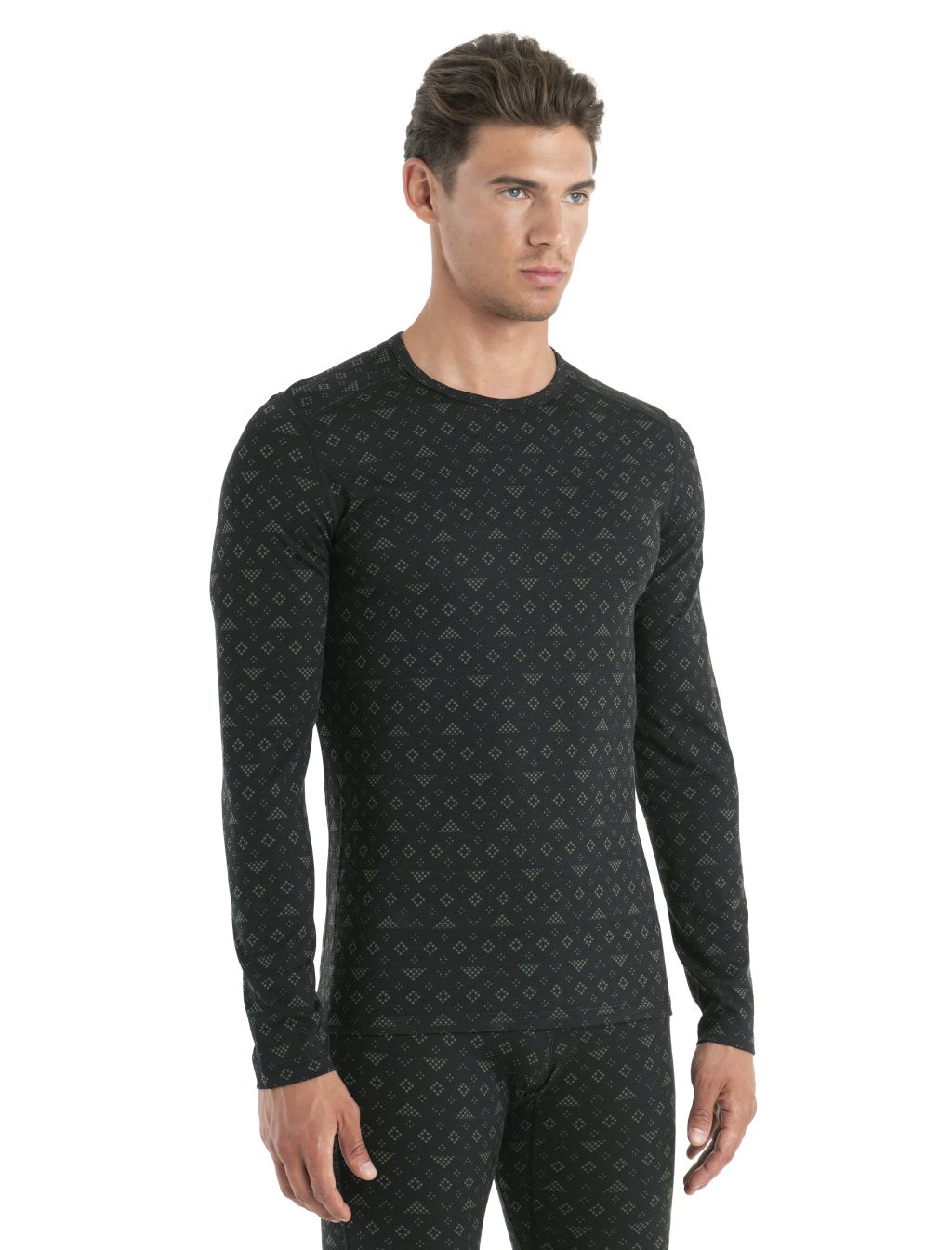 ICEBREAKER Mens Merino 200 Oasis LS Crewe First Snow, Black/Loden/Aop velikost: M