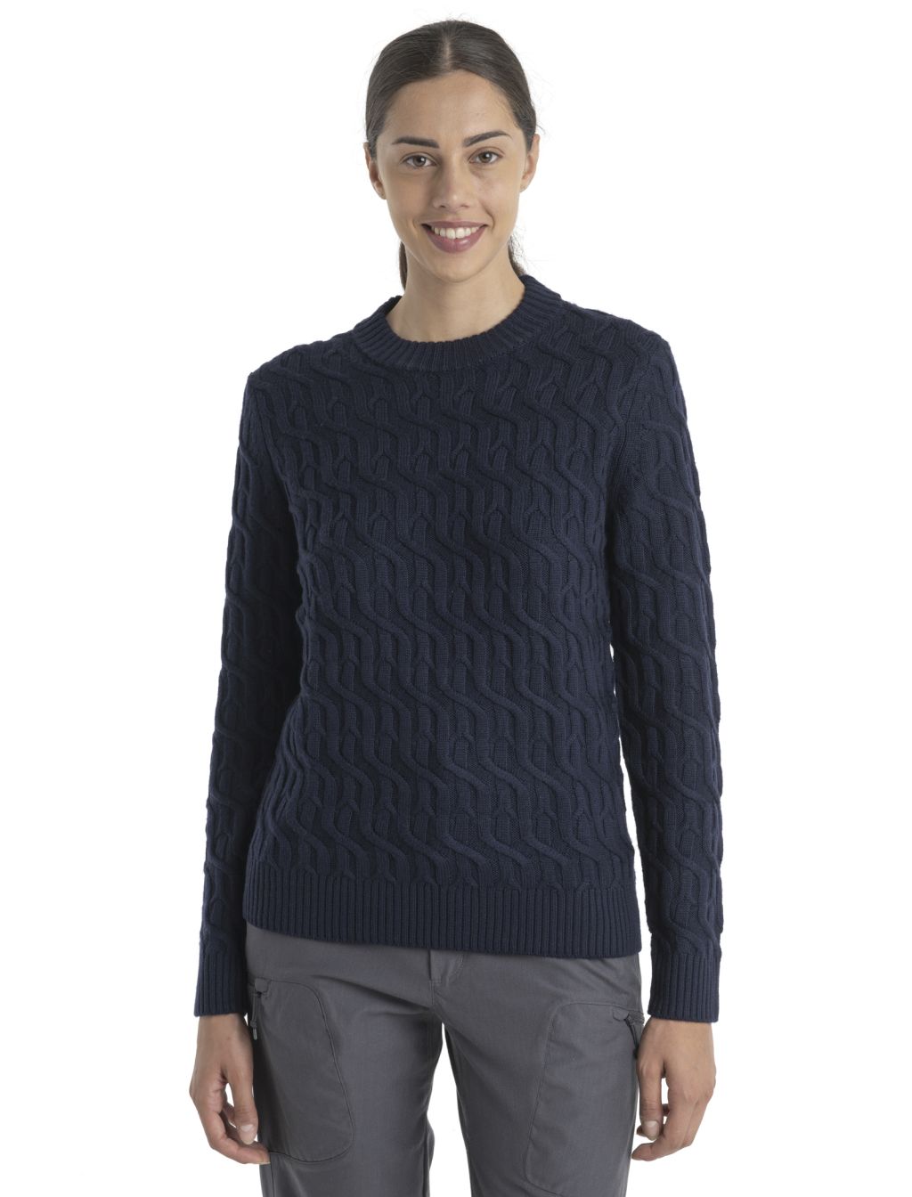 Dámský merino svetr ICEBREAKER Wmns Merino Cable Knit Crewe Sweater, Midnight Navy velikost: S