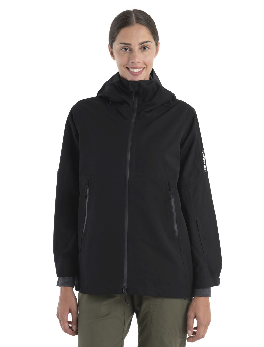 ICEBREAKER Wmns Merino Shell+ Peak Hooded Jacket, Black velikost: S