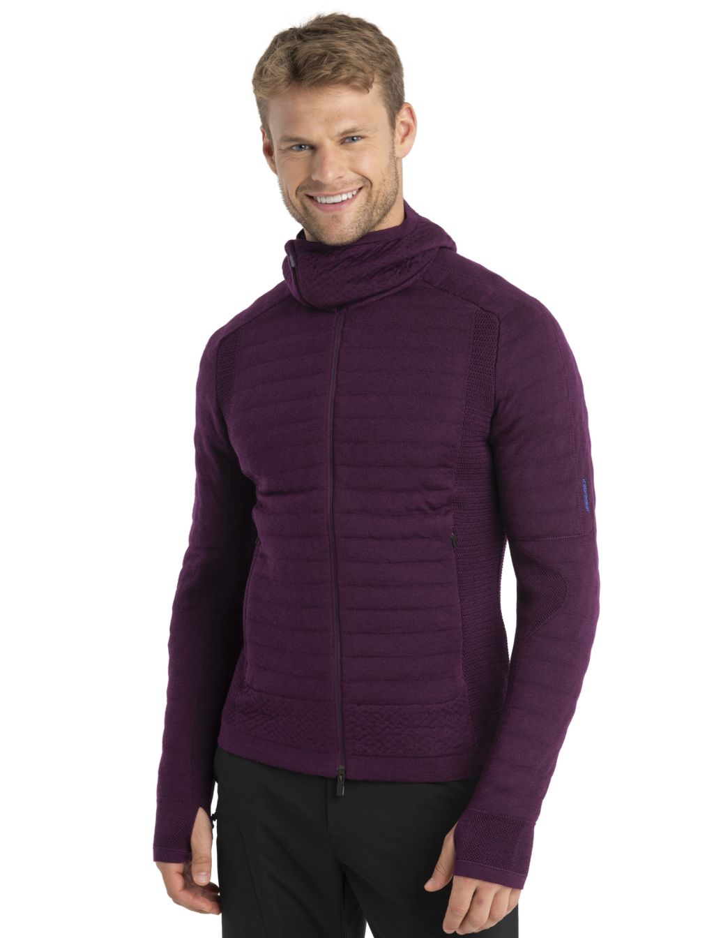 Pánská merino mikina, zip ICEBREAKER Mens Merino ZoneKnit Explore LS Zip Hoodie, Nightshade velikost: S