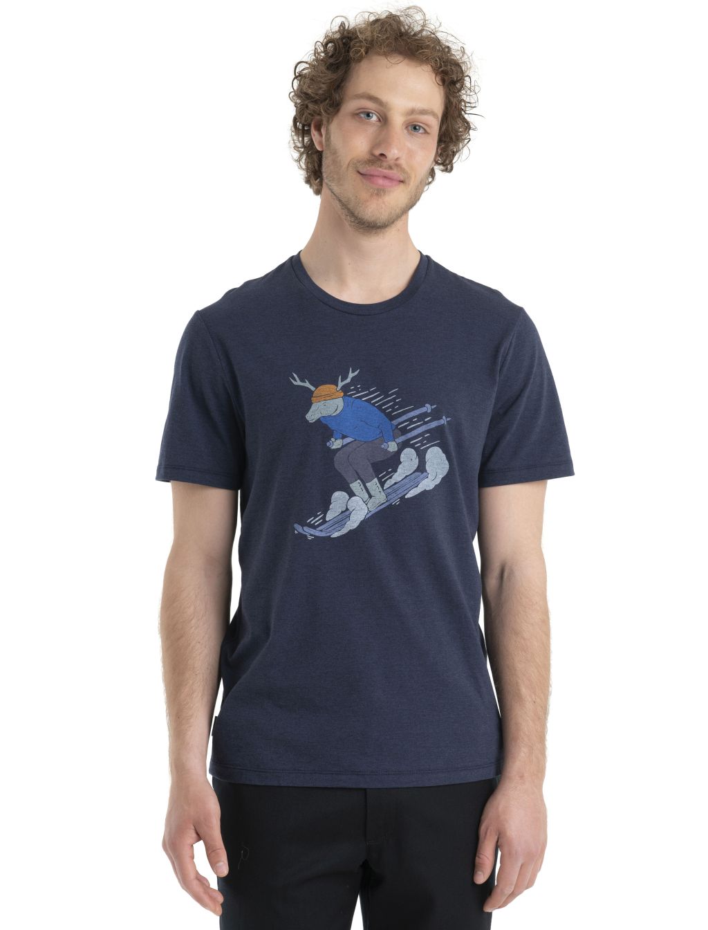 Pánské merino triko krátký rukáv ICEBREAKER Mens Merino Central Classic SS Tee Ski Rider, Midnight Navy velikost: M