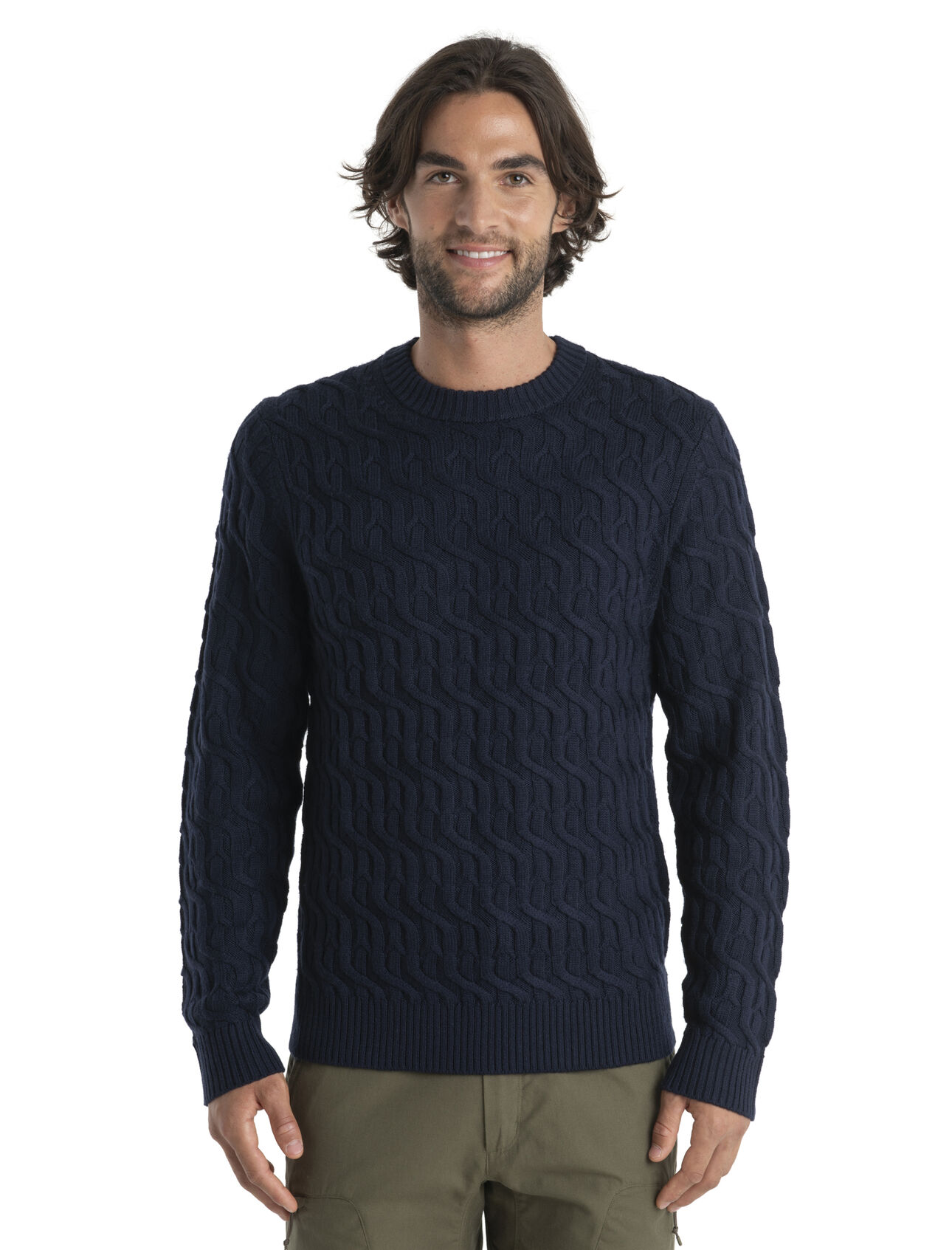 Pánský merino svetr ICEBREAKER Mens Merino Cable Knit Crewe Sweater, Midnight Navy velikost: S