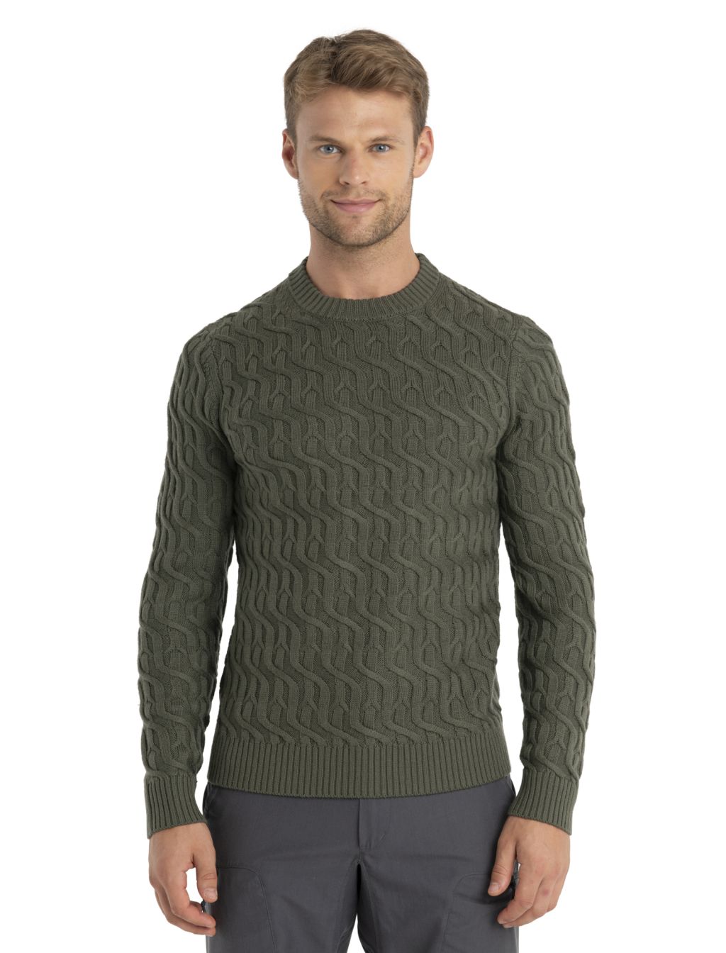 Pánský merino svetr ICEBREAKER Mens Merino Cable Knit Crewe Sweater, Loden velikost: S