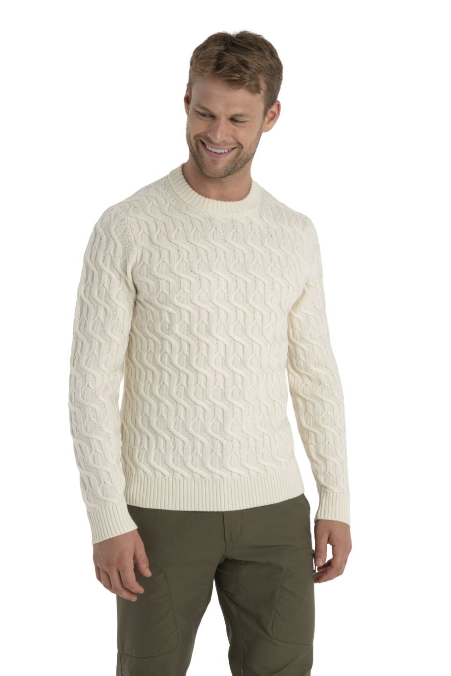 Pánský merino svetr ICEBREAKER Mens Merino Cable Knit Crewe Sweater, Undyed velikost: S