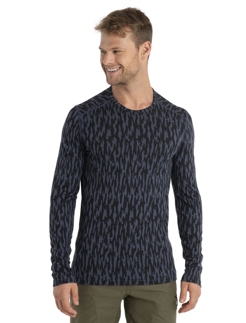 ICEBREAKER Mens Merino 200 Oasis LS Crewe Macro Forms, Graphite/Black/Aop velikost: L