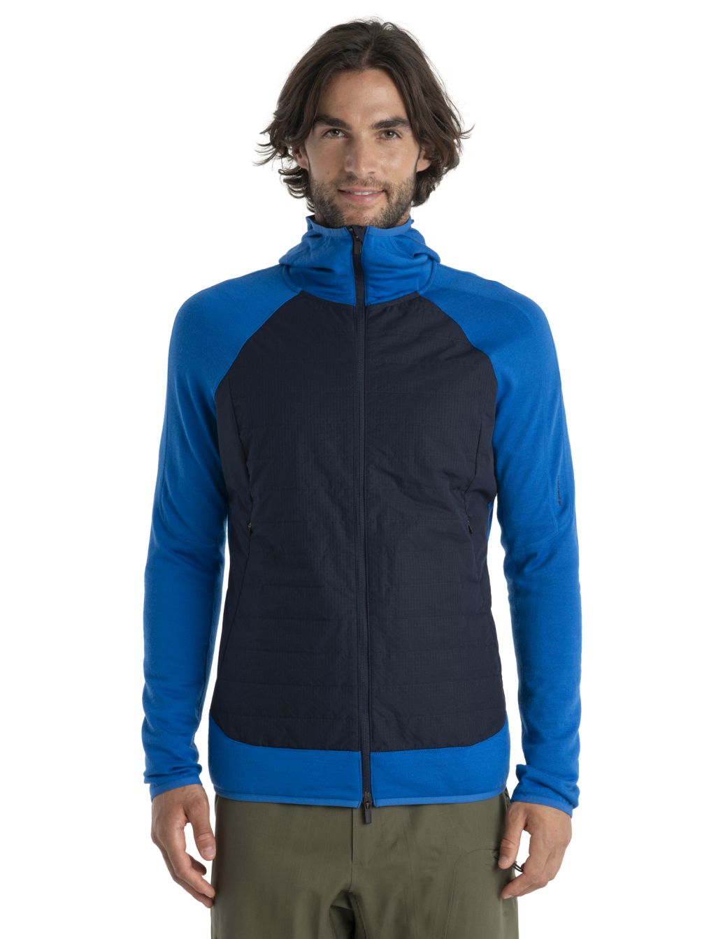 ICEBREAKER Mens Merino Quantum Hybrid LS Zip Hoodie, Lazurite/Midnight Navy velikost: M