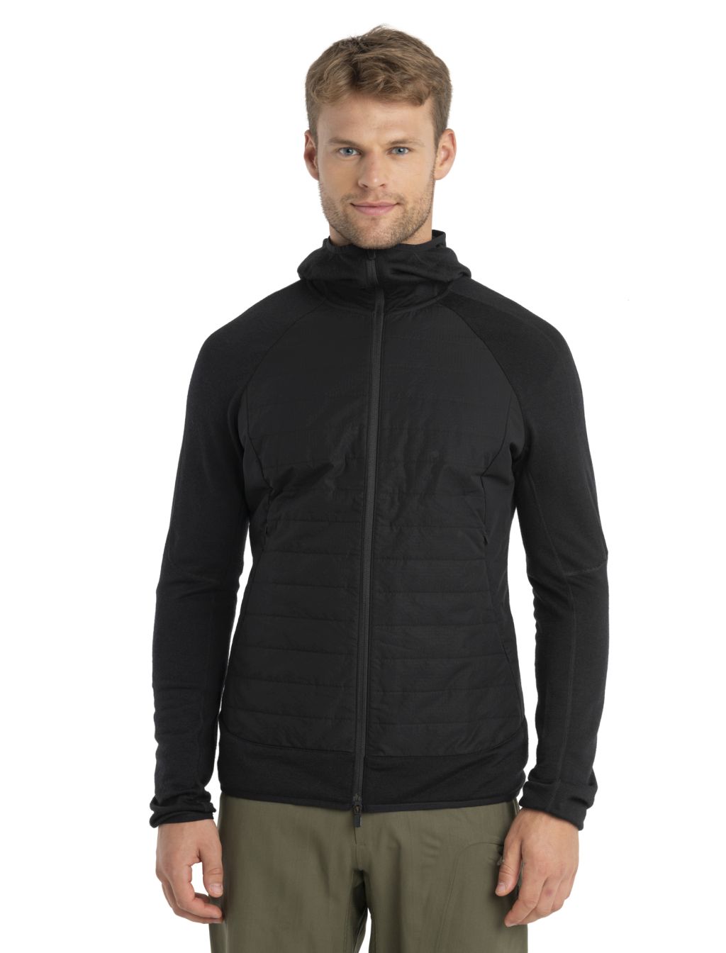 Pánská merino mikina ICEBREAKER Mens Merino Quantum Hybrid LS Zip Hoodie, Black velikost: L