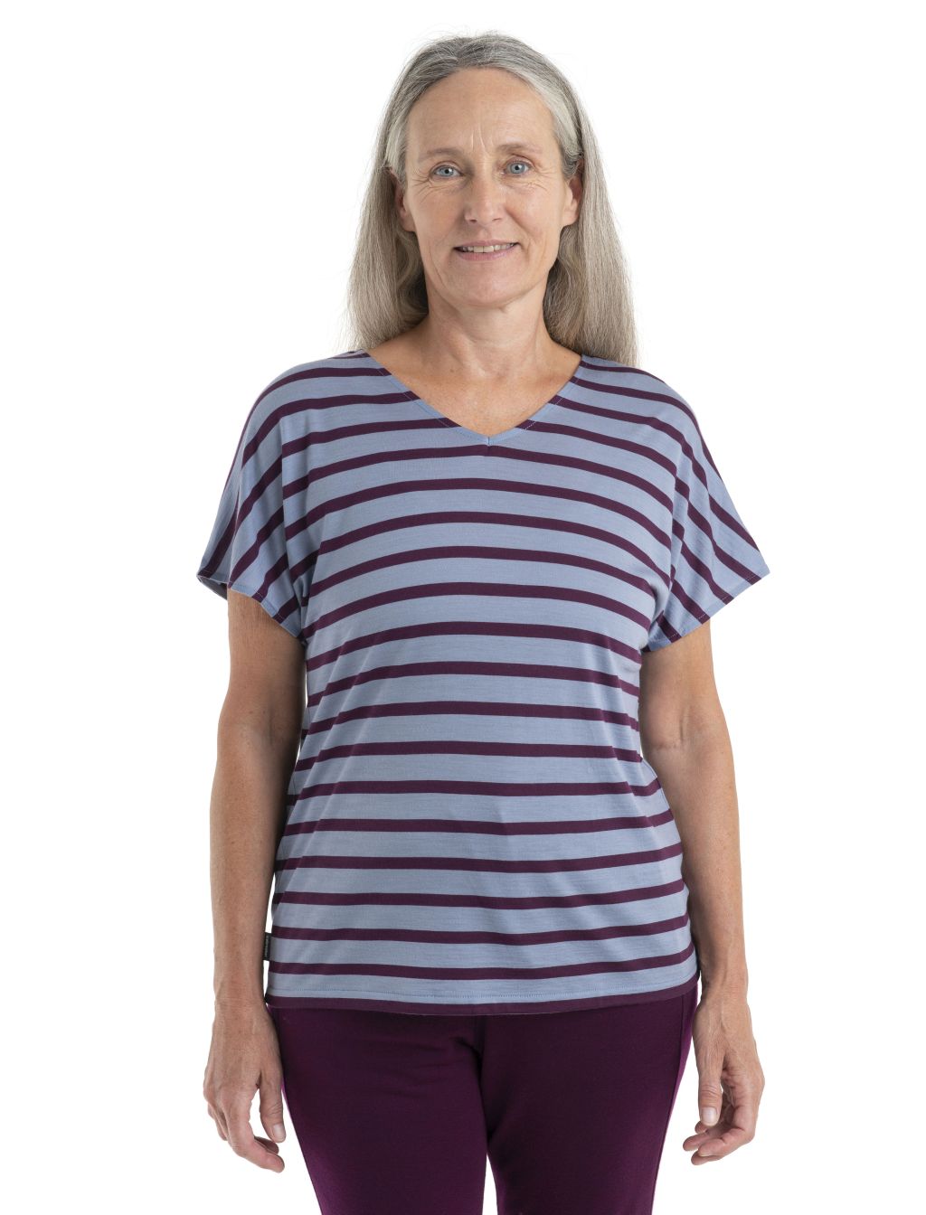 ICEBREAKER Wmns Drayden Reversible SS Top Stripe, Kyanite/Nightshade velikost: M