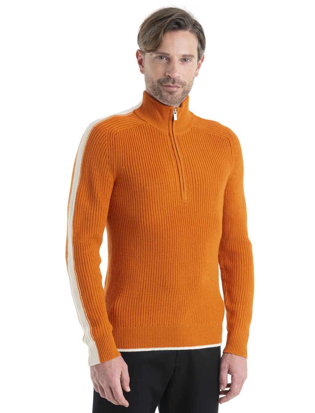 Pánský merino svetr ICEBREAKER Mens Lodge LS Half Zip Sweater, Earth/Undyed velikost: XL