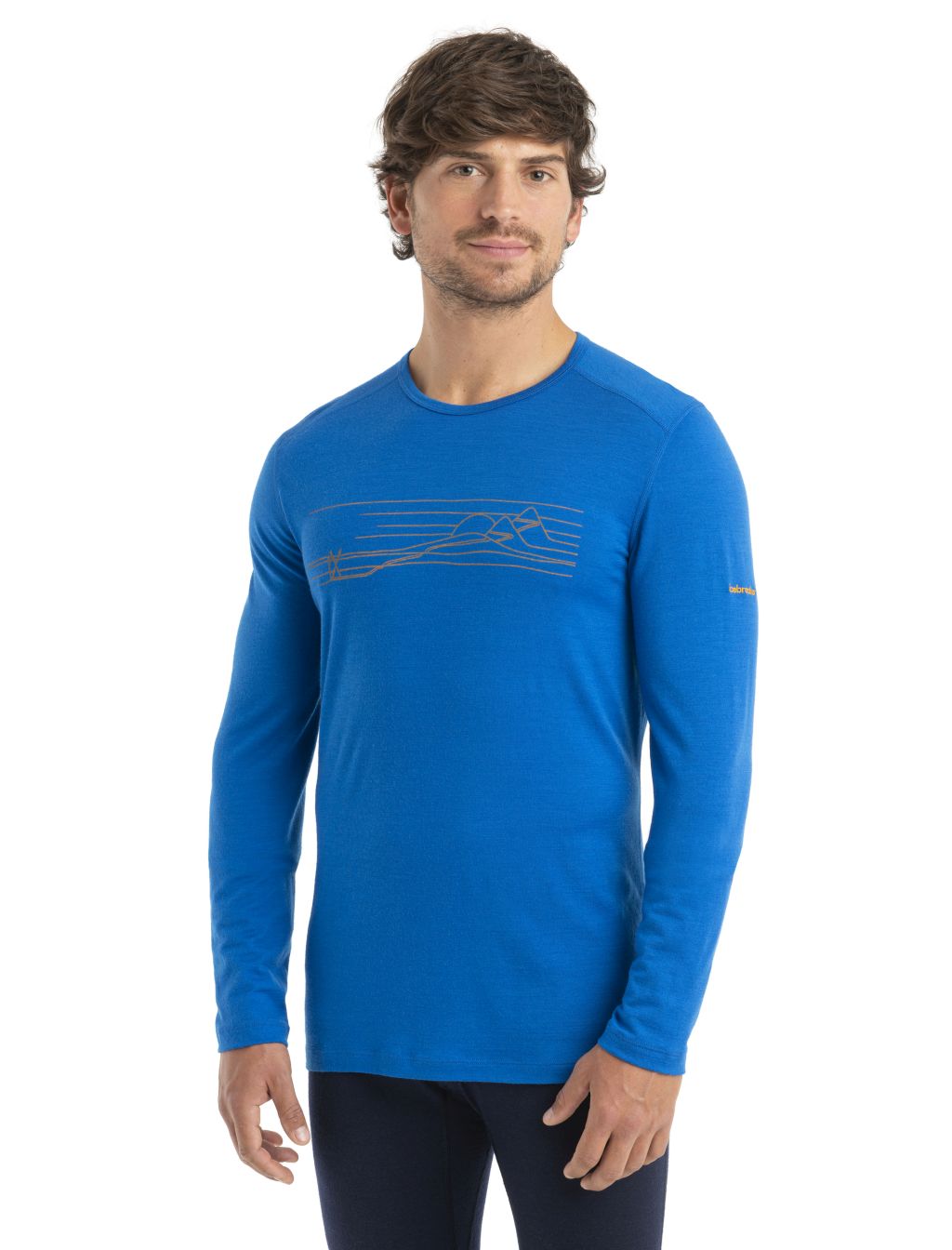 Pánské merino triko dlouhý rukáv ICEBREAKER Mens 200 Oasis LS Crewe Ski Stripes, Lazurite velikost: M