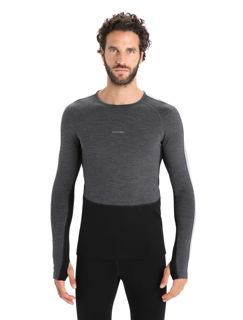 Pánské merino triko dlouhý rukáv ICEBREAKER Mens ZoneKnit 260 LS Crewe, Jet Heather/Black/Metro Heather velikost: M