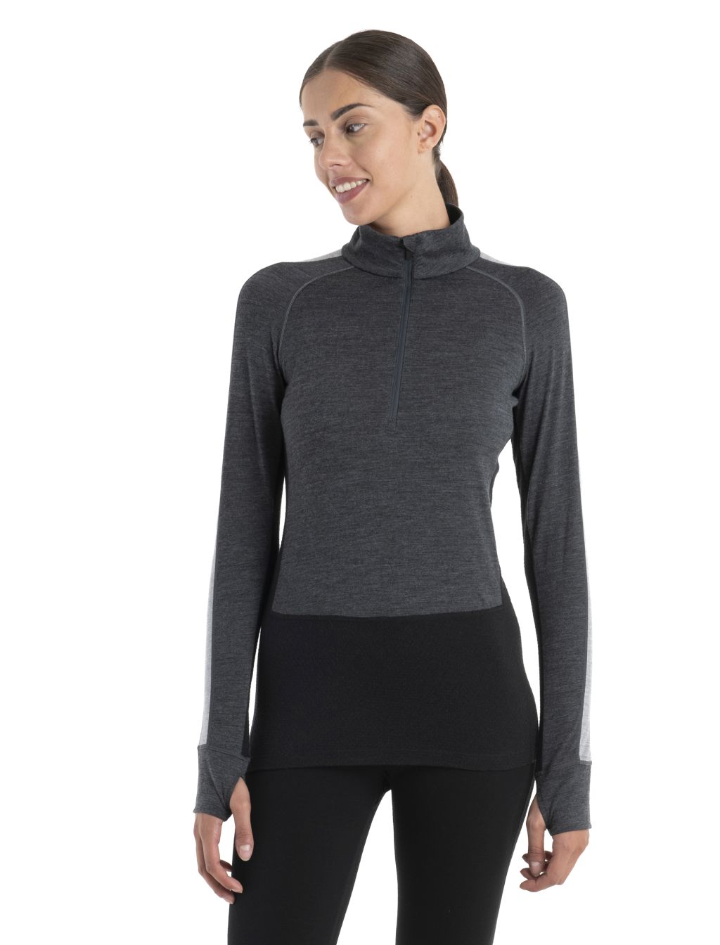 Dámské merino triko dlouhý rukáv, 1/2 zip ICEBREAKER Wmns Merino ZoneKnit 200 LS Half Zip, Jet Heather/Black/Metro H velikost: S