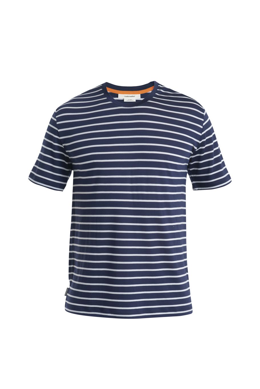 Pánské merino triko krátký rukáv ICEBREAKER Mens Merino Drayden SS Tee Stripe, Midnight Navy/Snow velikost: S