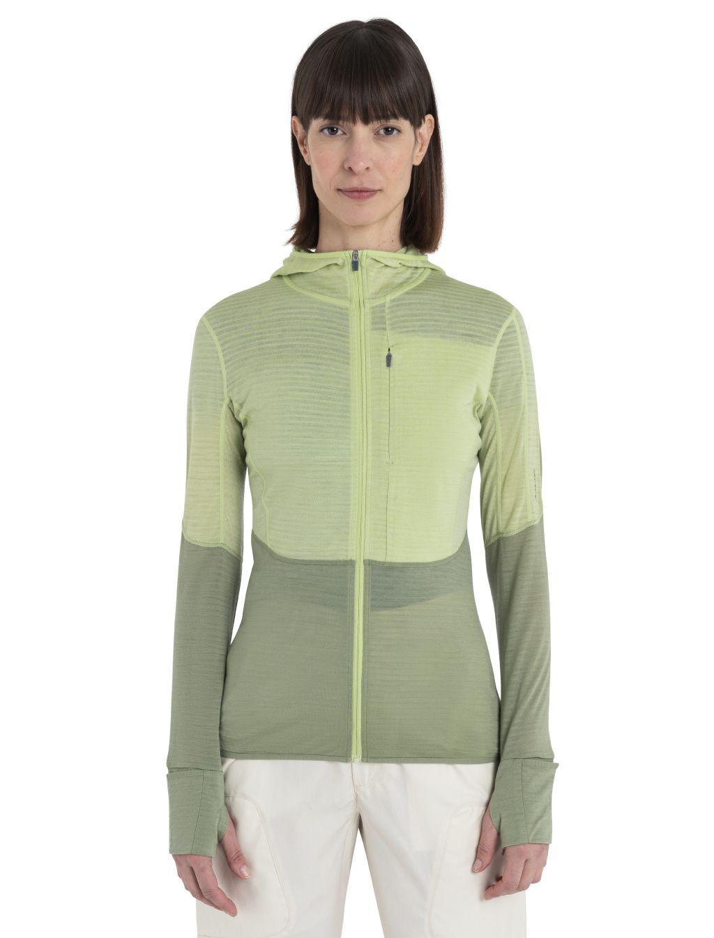 Dámská merino mikina s kapucí, zip ICEBREAKER Wmns Merino 200 Realfleece™ Descender LS Zip Hoodie, Glazen/Lichen/Cb velikost: L