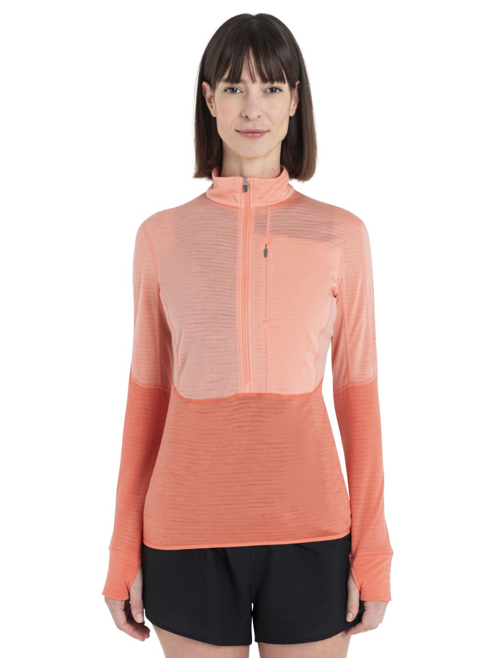 ICEBREAKER Wmns Merino 200 Realfleece™ Descender LS Half Zip, Glow/Tang/Cb velikost: XS