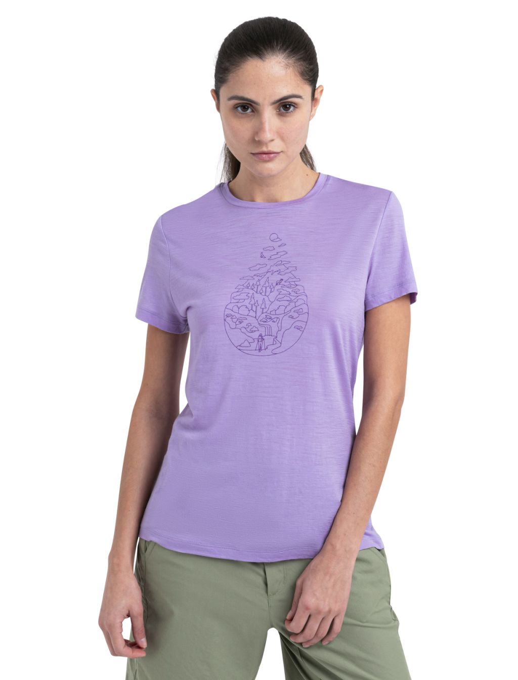 Dámské merino triko krátký rukáv ICEBREAKER Wmns Merino 150 Tech Lite III SS Tee Hike Path, Purple Gaze velikost: M