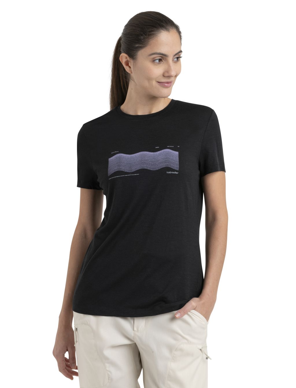 ICEBREAKER Wmns Merino 150 Tech Lite III SS Tee Contour Waves, Black velikost: L