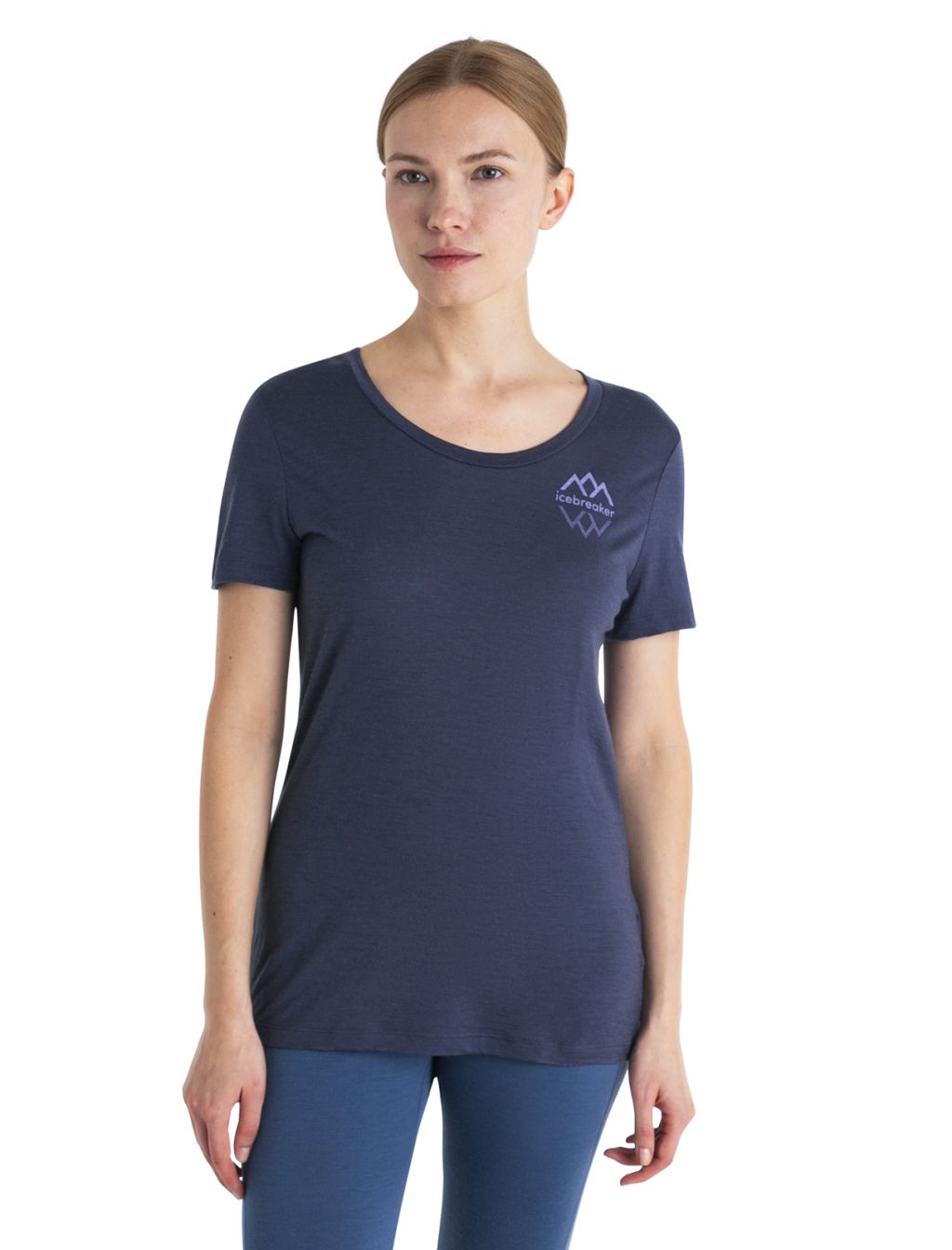 Dámské merino triko krátký rukáv ICEBREAKER Wmns Merino 150 Tech Lite III SS Scoop Tee Icebreaker Logo Reflections, Graphite velikost: XL