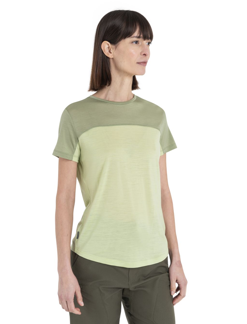 Dámské merino triko krátký rukáv ICEBREAKER Wmns Merino 125 Cool-Lite™ Sphere III SS Tee Colour Block, Glazen/Lichen/Cb velikost: XL