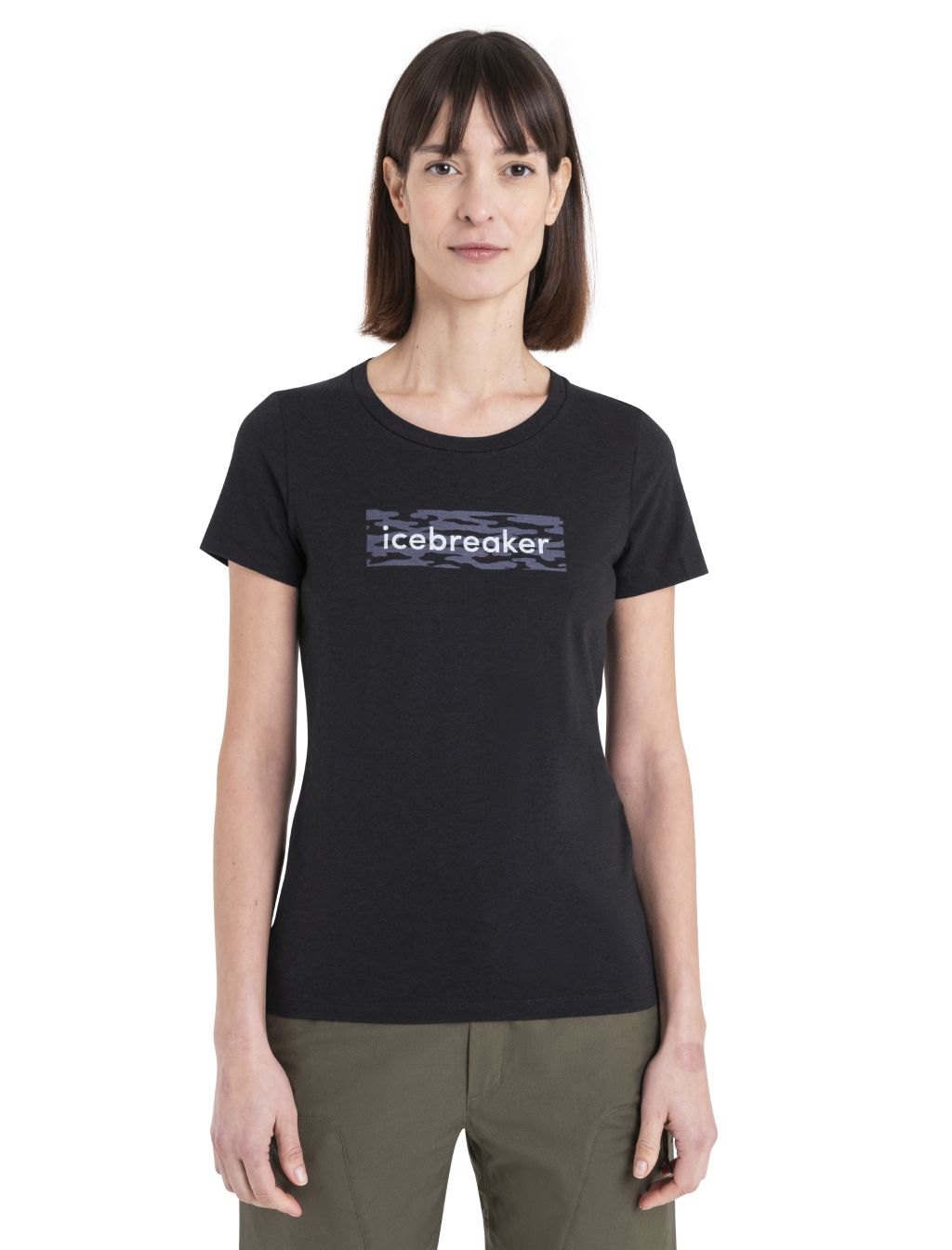 ICEBREAKER Wmns Merino Central Classic SS Tee Glacial Flow Logo, Black velikost: XS