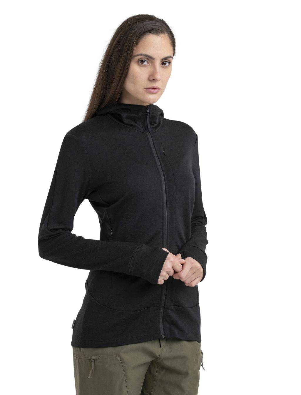 Dámská merino mikina s kapucí, zip ICEBREAKER Wmns Merino 260 Quantum IV LS Zip Hoodie, Black velikost: S