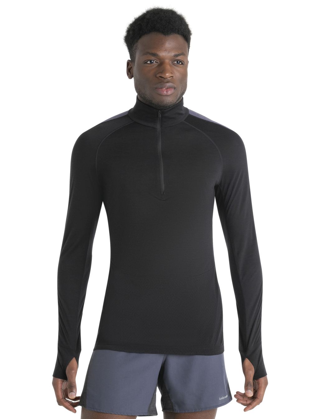 Pánské merino triko dlouhý rukáv, 1/2 zip ICEBREAKER Mens Merino 125 ZoneKnit™ LS Half Zip, Black/Graphite/Cb velikost: M