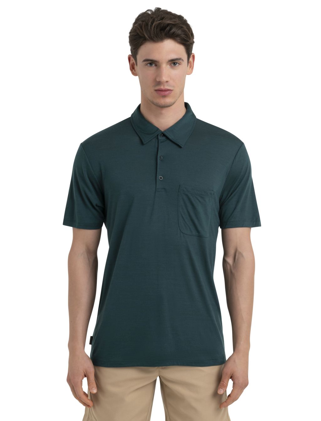 Pánské merino polo triko ICEBREAKER Mens Drayden SS Polo, Fathom Green velikost: L