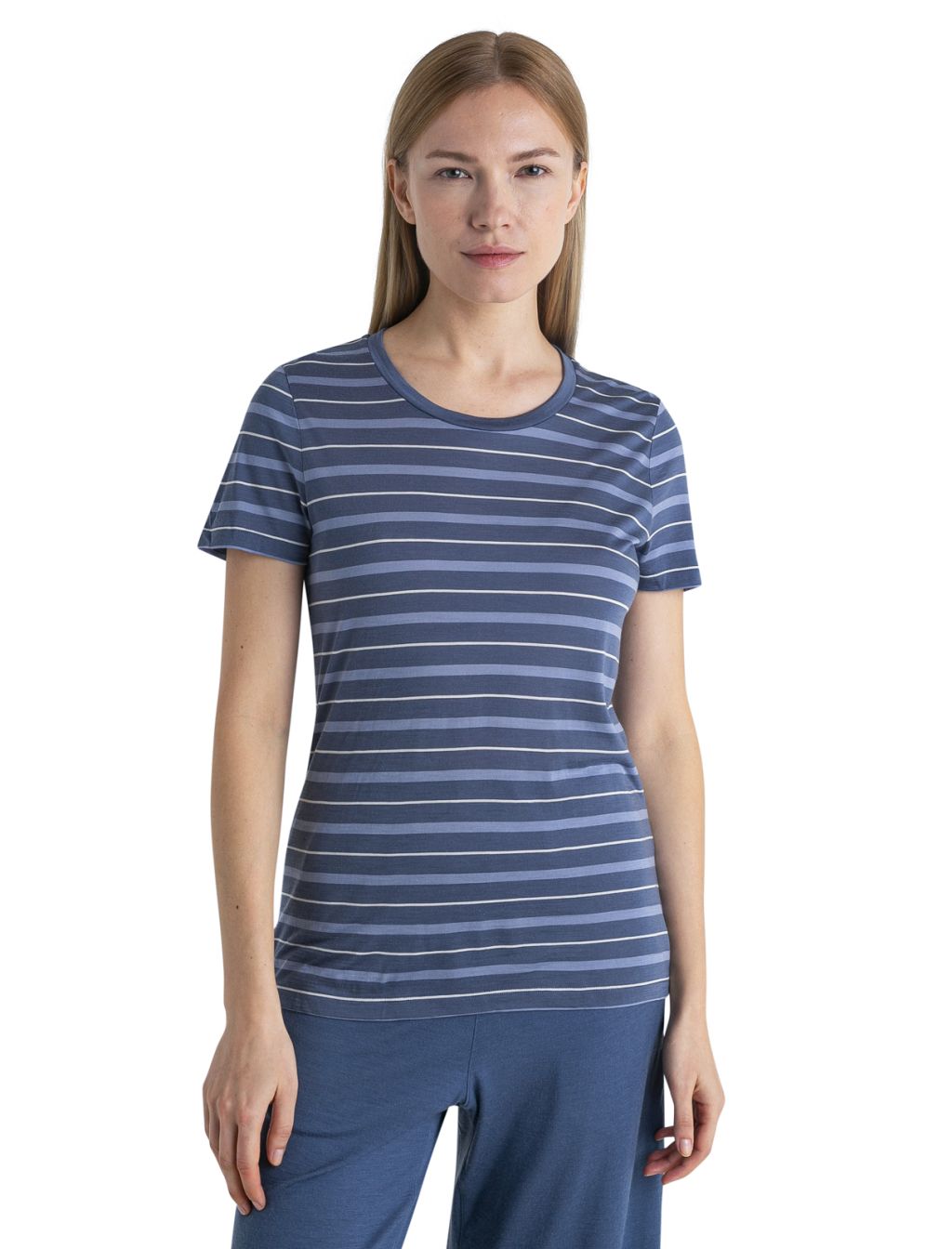 ICEBREAKER Wmns Wave SS Tee Stripe, Dawn/Kyanite/Snow velikost: M