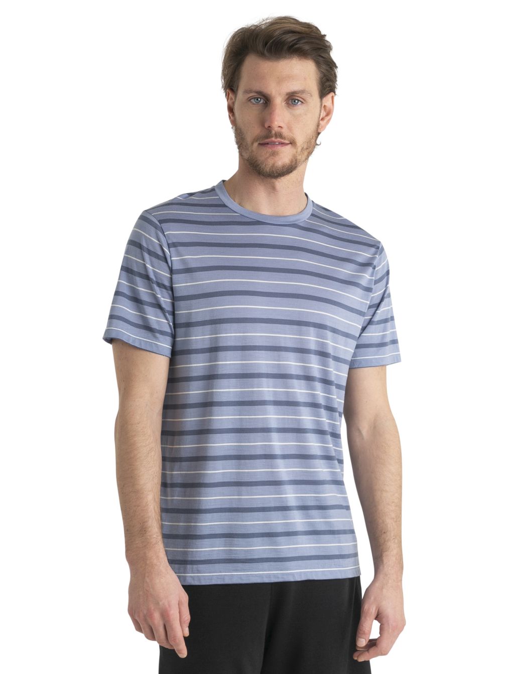 ICEBREAKER Mens Wave SS Tee Stripe, Kyanite/Dawn/Snow velikost: M