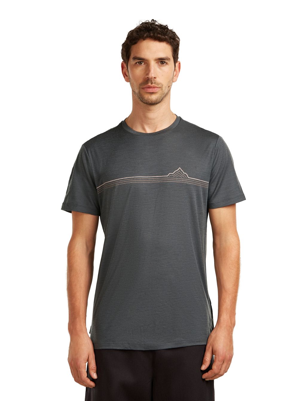 Pánské merino triko s krátkým rukávem ICEBREAKER Mens 150 Tech Lite SS Tee Range Stripes, Obsidian velikost: M