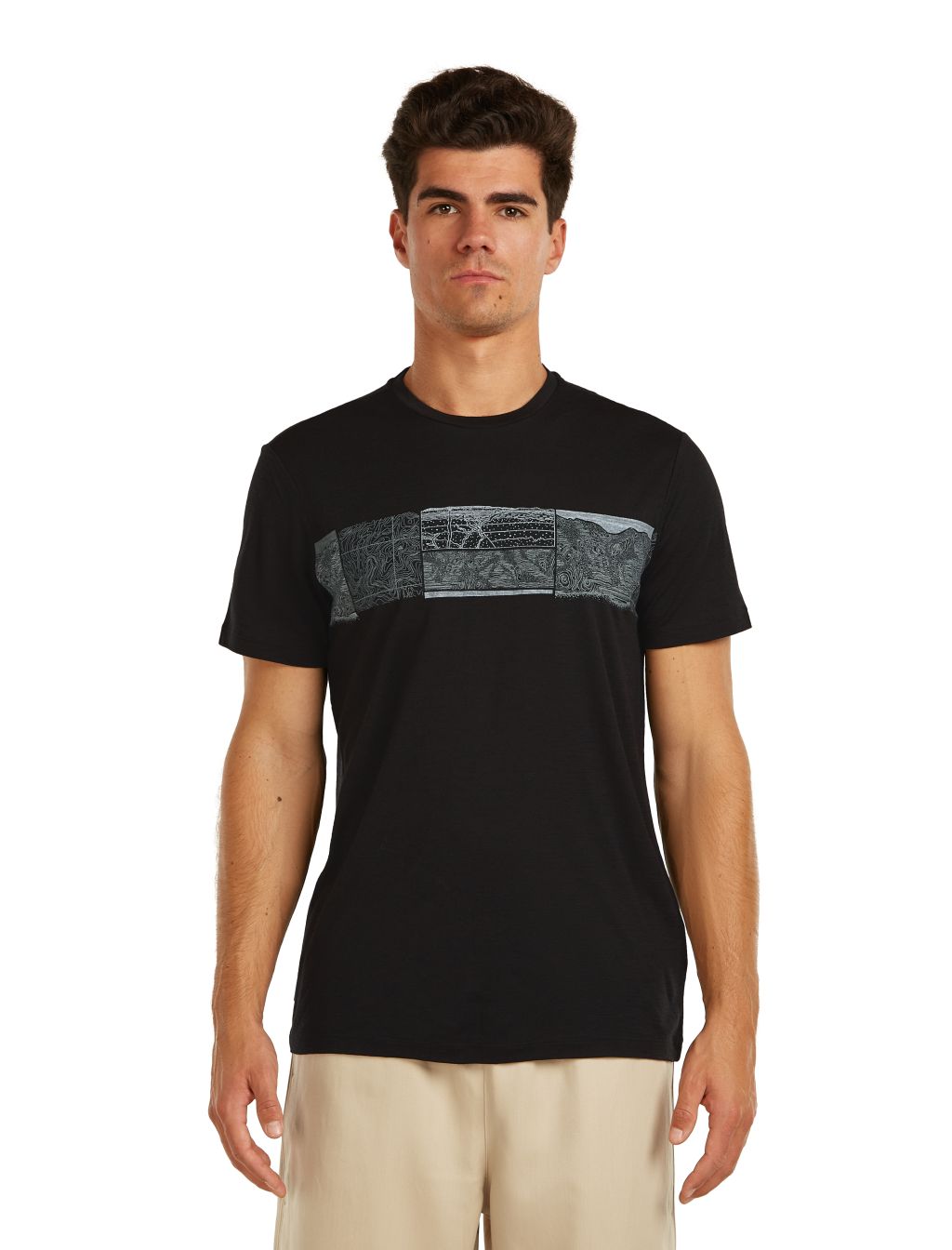 Pánské merino triko s krátkým rukávem ICEBREAKER Mens 150 Tech Lite SS Tee Elev Line, Black velikost: M