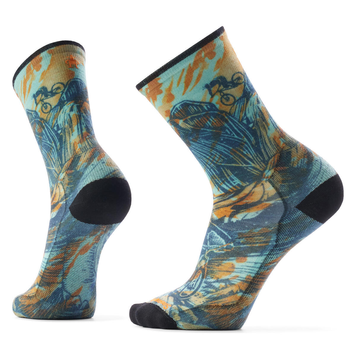 Unisex merino cyklistické ponožky SMARTWOOL Bike Zero Cushion Rugged Ride Print Crew, Capri velikost: 38-41 (M)
