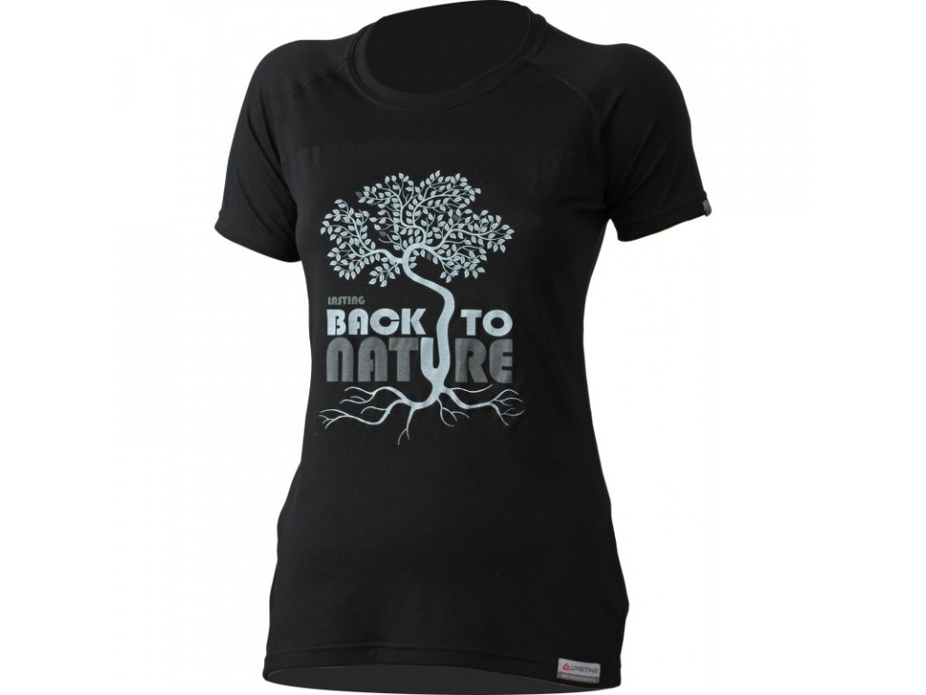 LASTING dámské merino triko s tiskem BACK černé