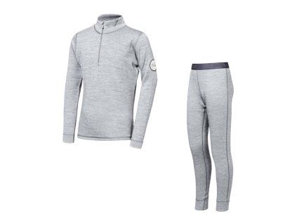 SENSOR MERINO BOLD dětský set triko dl.rukáv zip + spodky cool gray