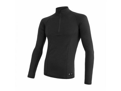 SENSOR MERINO DF pánské triko dl.rukáv zip černá