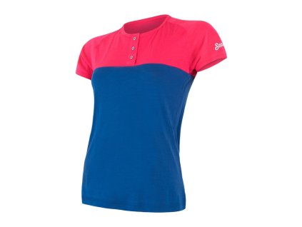SENSOR MERINO AIR PT dámské triko kr.rukáv s knoflíky magenta/modrá
