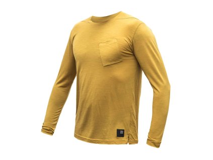 model merino air traveller triko dlouhy rukav mustard