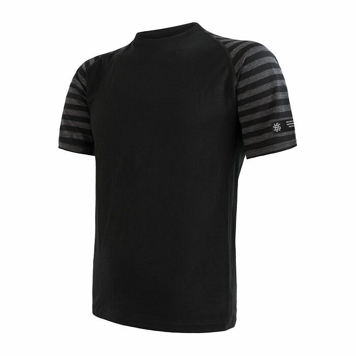 SENSOR MERINO ACTIVE pánské triko kr.rukáv černá/šedá pruhy Velikost: S