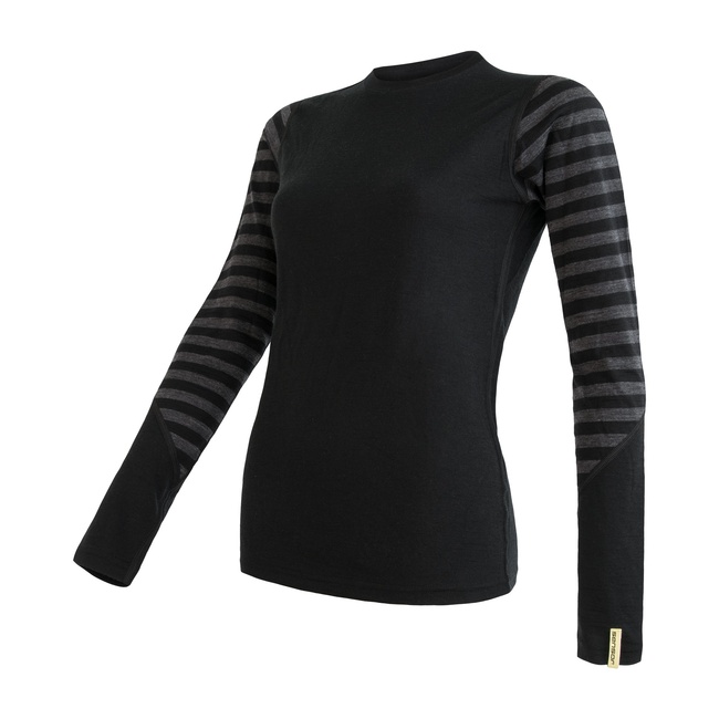 SENSOR MERINO ACTIVE dámské triko dl.rukáv černá/šedá pruhy