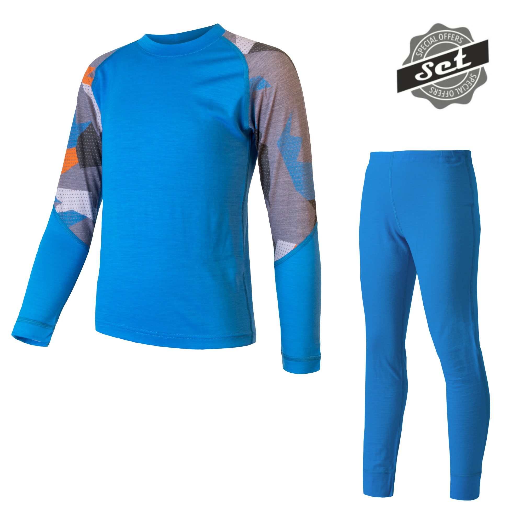 Dětský funkční set SENSOR Merino impress modrá/camo Barva: Modrá, Velikost: 110