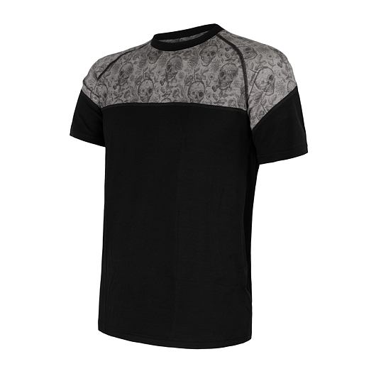 Pánské merino tričko SENSOR Impress černá/skulls Barva: černá, Velikost: XXL