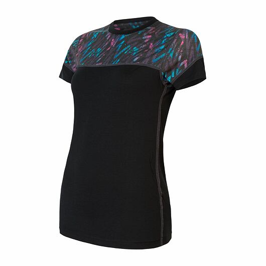 Dámské merino triko SENSOR Impress černá/stripes Barva: černá, Velikost: L